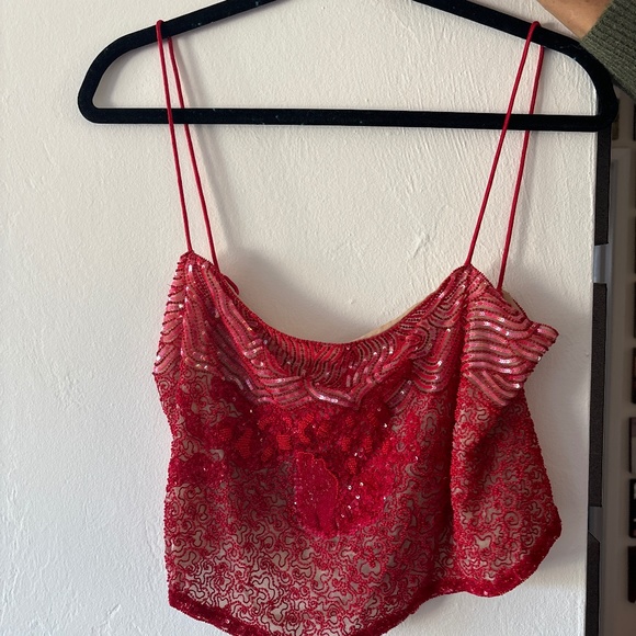 Giorgio Armani Tops - vintage Giorgio Armani couture Italian red hand beaded halter top